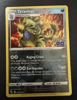 Pokemon TCG Tyranitar Pokemon GO 043/078 Reverse Holo Rare Stamped Card - Image 1