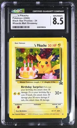 CGC 8.5 Birthday ____'s Pikachu 2000 Black Star Promos 24 Holo Pokemon Card - Image 1