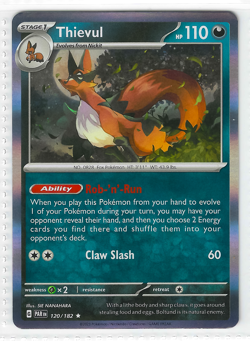 Pokemon TCG Thievul 120/182 Paradox Rift Darkness Type 110 HP Card Holo - Image 1