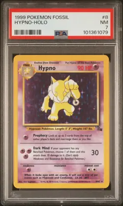 1999 POKEMON FOSSIL #8 HYPNO-HOLO PSA 7 - Image 1