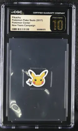 Pikachu - 2017 Pokemon Center Flake Seals - CGC Pristine 10 - New Years Campaign - Image 1