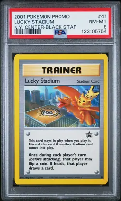 2001 POKEMON PROMO BLACK STAR #41 LUCKY STADIUM-N.Y. CENTER PSA 8 - Image 1