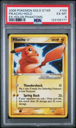 2006 POKEMON EX HOLON PHANTOMS GOLD STAR #104 PIKACHU-HOLO PSA 6 - Image 1