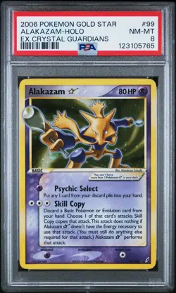 2006 POKEMON EX CRYSTAL GUARDIANS GOLD STAR #99 ALAKAZAM-HOLO PSA 8 - Image 1