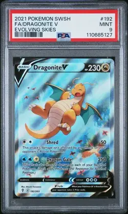 Pokemon TCG Evolving Skies Dragonite V Alternate Full Art Card 192/203 PSA 9 - Image 1
