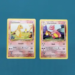 4th Print Charmander + Charmeleon 46/102 24/102 Base Set 1999-2000 Pokemon Cards - Image 1