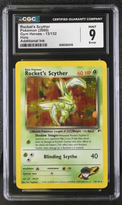 CGC 9 MINT Rocket's Scyther 2000 Gym Heroes ERROR 13/132 Holo ERROR Pokemon Card - Image 1