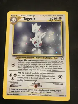 Pokemon TCG Togetic Neo Genesis Holo Card 16/111 Pokemon Rare LP/NM Vtg SWIRL - Image 1