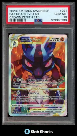 2023 POKEMON SW&SH BSP #SWSH291 LUCARIO VSTAR FULL ART CROWN ZENITH ETB PSA 10 - Image 1
