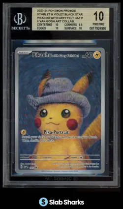 2023 POKEMON SVP EN BLACK STAR PROMOS #085 PIKACHU GREY FELT HAT VAN GOGH BGS 10 - Image 1