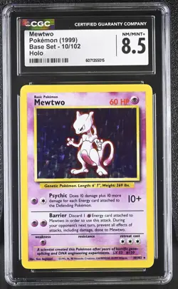 CGC 8.5 Mewtwo 1999 Base Set 10/102 Holo Pokemon Card - Image 1