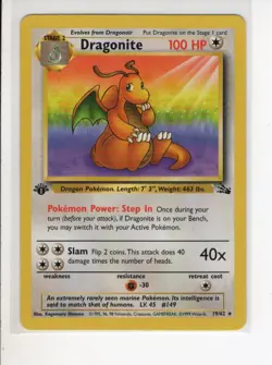 DRAGONITE FOSSIL 1ST EDITION SET RARE POKEMON CARD 19/62 LP - Image 1