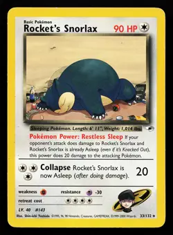 Rocket's Snorlax 33/132 Rare Gym Heroes Pokemon Card - Image 1
