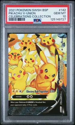 PSA 10 GEM MINT Pikachu V-Union (Bottom Right) SWSH142 Celebrations Pokemon Card - Image 1