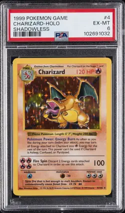 1999 POKEMON BASE SET SHADOWLESS #4 CHARIZARD HOLO PSA 6 - Image 1