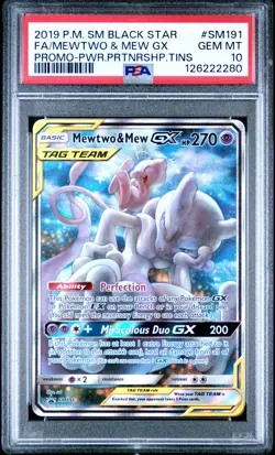 2019 POKEMON SM POWER PARTNERSHIP TINS FULL ART/MEWTWO & MEW GX PSA 10 - Image 1