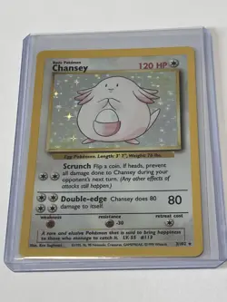 Pokemon TCG Chansey Base Set Holo Vintage Unlimited Rare Card 3/102 LP - Image 1