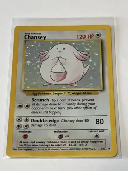 Pokemon TCG Chansey Base Set Holo Vintage Unlimited Rare Card 3/102 LP - Image 3