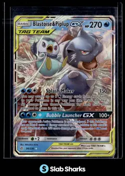 2019 POKEMON SUN & MOON COSMIC ECLIPSE #38/236 BLASTOISE PIPLUP TAG TEAM HOLO - Image 1