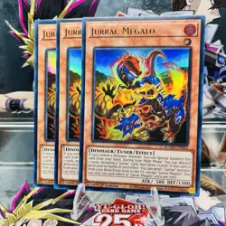 3x Yugioh Playset Jurrac Megalo BLMM-EN016 Ultra Rare 1st Ed Near Mint - Image 1