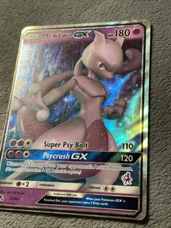 Mewtwo GX 31/68 Mewtwo Stamp Full Art Rare Holo Pokemon Card MP - Image 3