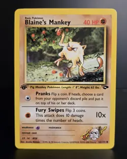 Pokemon TCG - Blaine's Mankey - 1ST EDITION - 63/132 - Gym Challenge 2000 - NM - Image 1