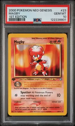 2000 POKEMON NEO GENESIS 1ST ED #23 MAGBY PSA 10 - Image 1