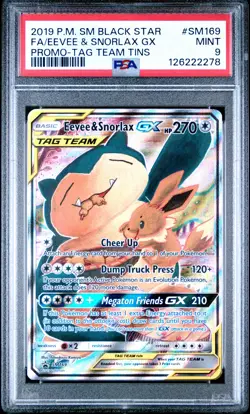 2019 POKEMON SM BLACK STAR PROMO TAG TEAM TINS FULL ART/EEVEE & SNORLAX GX PSA 9 - Image 1