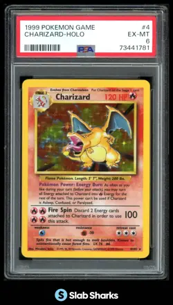 1999 POKEMON BASE SET UNLIMITED #4/102 CHARIZARD RARE HOLO PSA 6 - Image 1