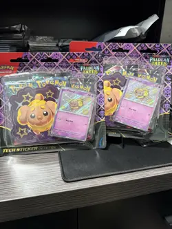 2 Pokemon TCG Paldean Fates Tech Sticker Collection - Fidough NEW SEALED 6 Packs - Image 1