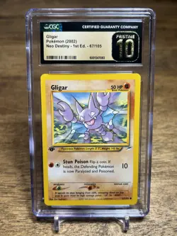 (POP 10) CGC 10 PRISTINE Gligar 1st Edition Neo Destiny 67/105 Pokemon Card - Image 1