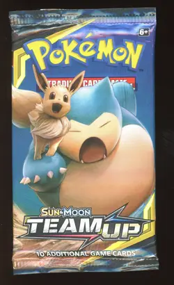 2019 POKEMON SUN & MOON TEAM-UP BOOSTER PACK SNORLAX & EEVEE ART FACTORY SEALED - Image 1