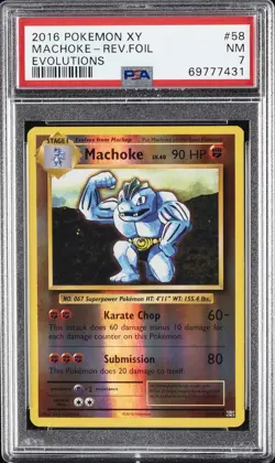 2016 POKEMON XY EVOLUTIONS #58 MACHOKE-REVERSE FOIL PSA 7 - Image 1