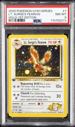 2000 POKEMON GYM HEROES HOLO-1ST ED #7 LT. SURGE'S FEAROW PSA 8 - Image 1