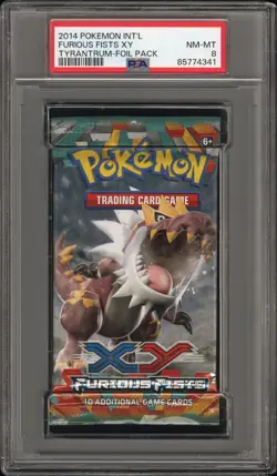 2014 POKEMON XY FURIOUS FISTS FOIL PACK TYRANTRUM PSA 8 NMint (85774341) pop 2 - Image 1