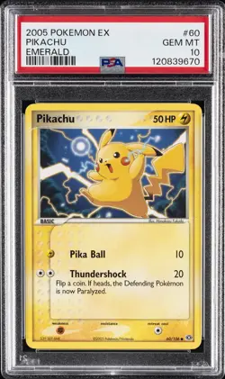 2005 POKEMON EX EMERALD #60 PIKACHU PSA 10 - Image 1