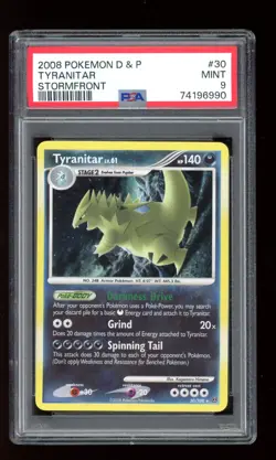 2008 POKEMON DIAMOND & PEARL STORMFRONT TYRANITAR LV. 61 #30/100 RARE HOLO PSA 9 - Image 1