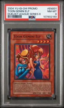 Yugioh PSA 8 NM-MT Toon Gemini Elf DL6-EN001 Super Rare Unlimited 2004 - Image 2