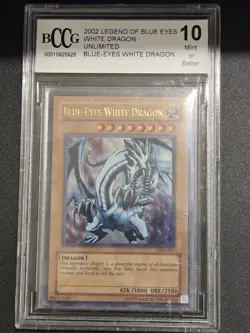 Yu-Gi-Oh! Legend Blue Eyes White Dragon 2002 Unlimited LOB-001 Beckett BCCG 10 - Image 1