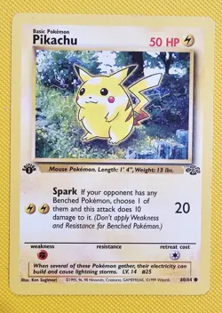 1999 Pokemon TCG Pikachu Card 60/64 Jungle 1st Edition Red Cheeks LP - Image 1