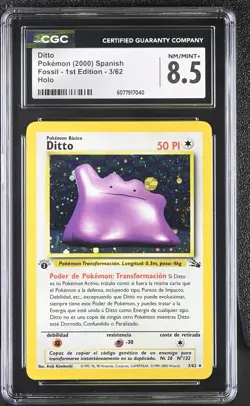 CGC 8.5 SPANISH Ditto 2000 Fossil 1st Edition 3/62 Holo Pokemon Card - Image 1