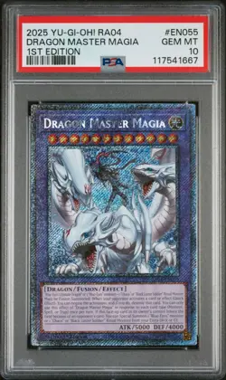 2025 YU-GI-OH! RA04-EN055 DRAGON MASTER MAGIA PLATINUM SECRET RARE PSA 10 - Image 1
