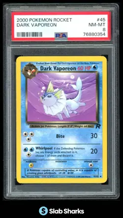 2000 POKEMON TEAM ROCKET #45/82 DARK VAPOREON PSA 8 - Image 1