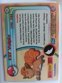 Pokemon - Vulpix #37 Topps TV Animation Black Logo Non Holo 2nd Print NM - Image 2
