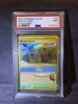 2023 Beach Court 263/159 *Gold* Hyper Rare Pokemon Paradox Rift PSA 9 - Image 1