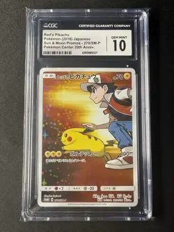 CGC 10 GEM MINT Japanese Pokemon 2018 Red's Pikachu 270/SM-P Sun & Moon PROMO - Image 1
