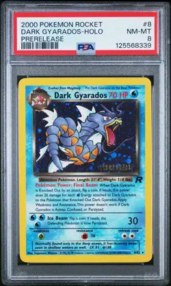 2000 POKEMON ROCKET PRERELEASE #8 DARK GYARADOS-HOLO PSA 8 - Image 1