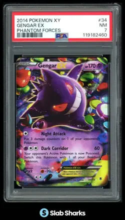 2014 POKEMON XY PHANTOM FORCES #034/119 GENGAR EX PSA 7 - Image 1