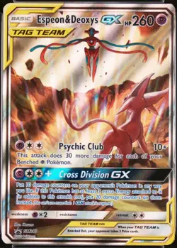 Pokemon TCG Espeon & Deoxys GX SM240 Pokemon Sun and Moon Promo Tag Team! - Image 1