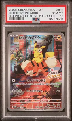 2023 POKEMON JAPANESE SV-P PROMO #098 DETECTIVE PIKACHU PSA 10 - Image 1